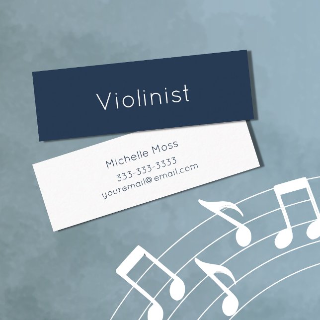 Violin Musical Violinist Navy Blue Minimalist Mini Business Card (Creator Uploaded)
