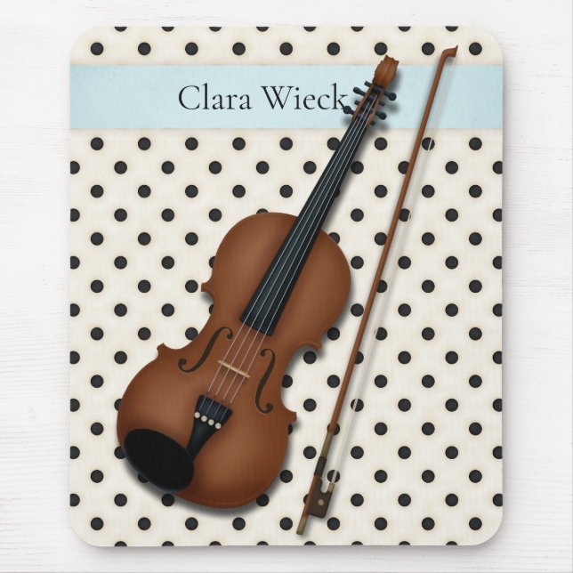 Violin on Black & Ivory Polka Dots Custom (Blue) Mouse Pad (Front)
