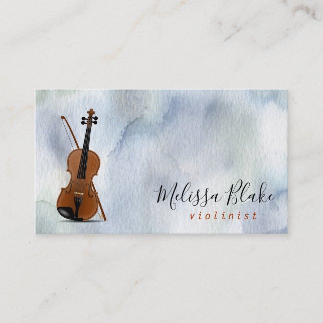 violin on watercolor background business card (Front)