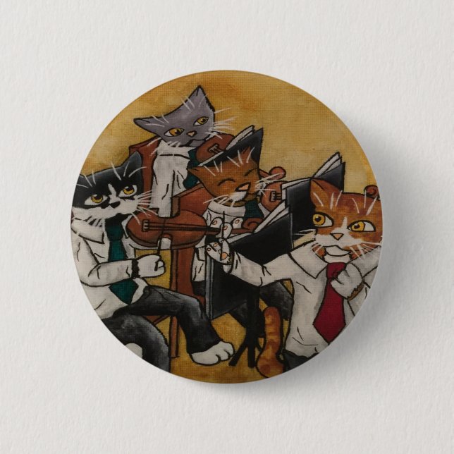 Violin Orchestral Cats 6 Cm Round Badge (Front)