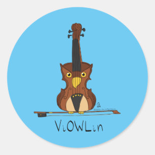 Violin Owl Funny Cute Kids Music Classic Round Sticker