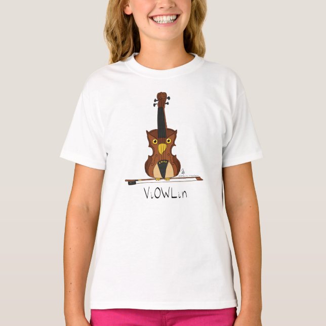 Violin Owl Music Teacher Cute Kids T-Shirt (Front)