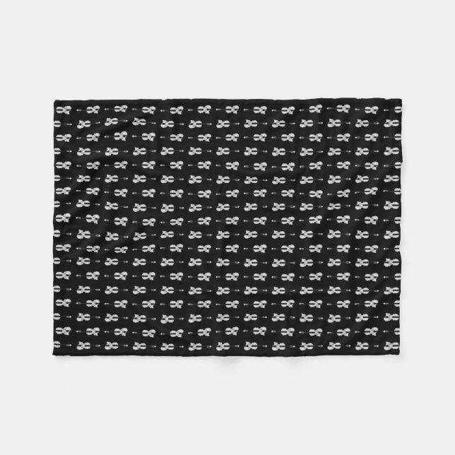 Violin Pattern - Black and White Fleece Blanket (Front (Horizontal))