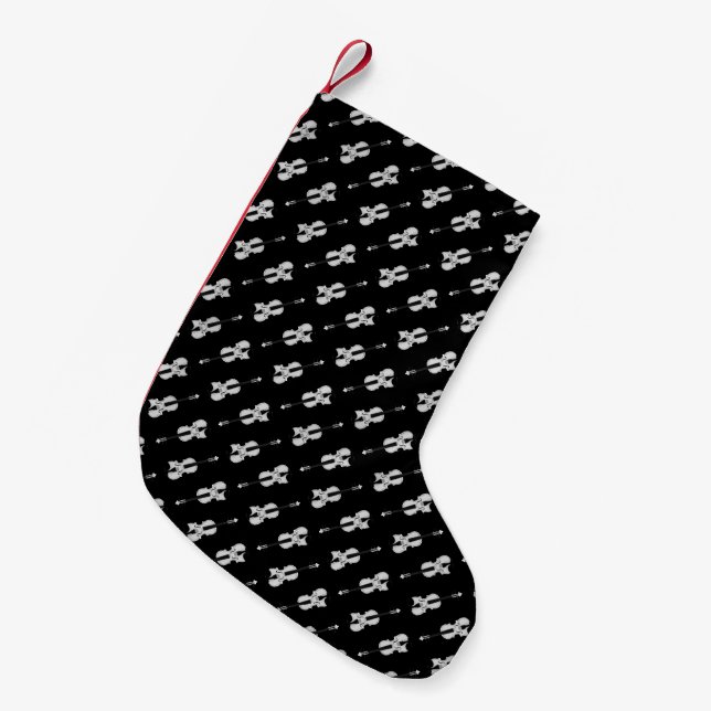 Violin Pattern - Black and White Small Christmas Stocking (Front (Hanging))