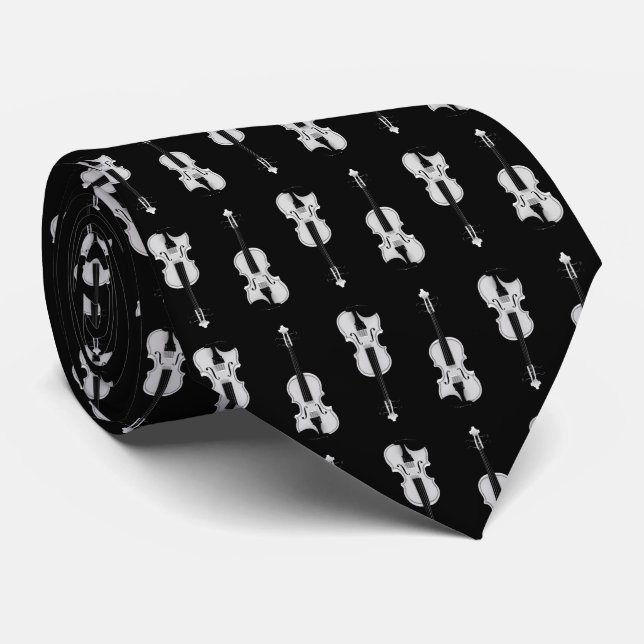 Violin Pattern - Black and White Tie (Rolled)