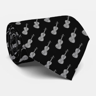 Violin Pattern - Black Silver Gray Grey White  Tie