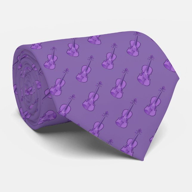 Violin Pattern - Lavender Purple Pink Tie (Rolled)