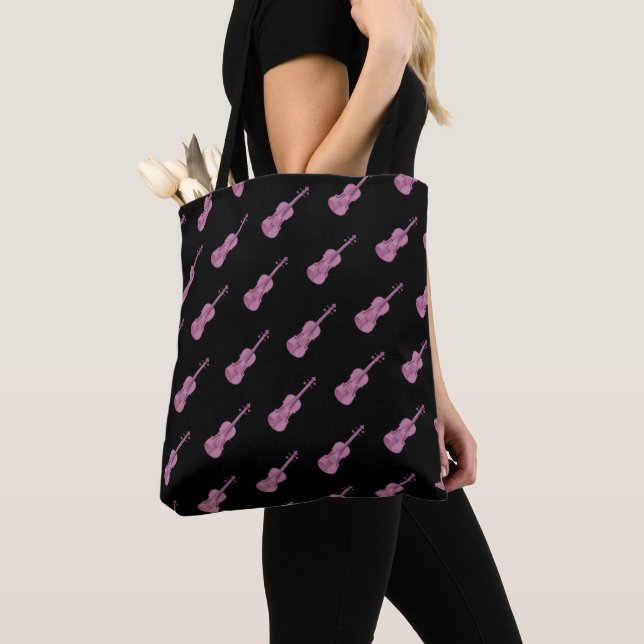 Violin Pattern - Pink and Black  Tote Bag (Close Up)