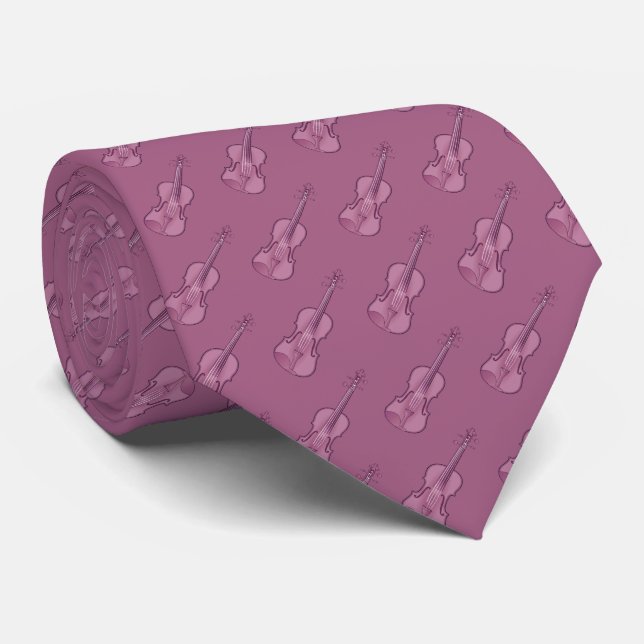Violin Pattern - Rose Pink Tie (Rolled)