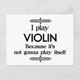 Violin - Play Itself Funny Deco Music Postcard