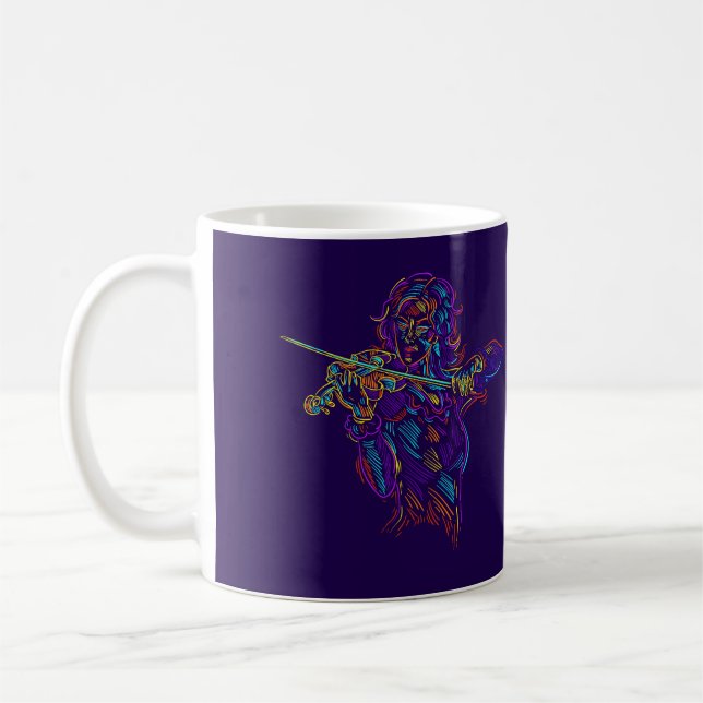 Violin Player Abstract Neon Drawing Coffee Mug (Left)