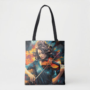 Violin Player Music Painting Abstract Art Decor Tote Bag