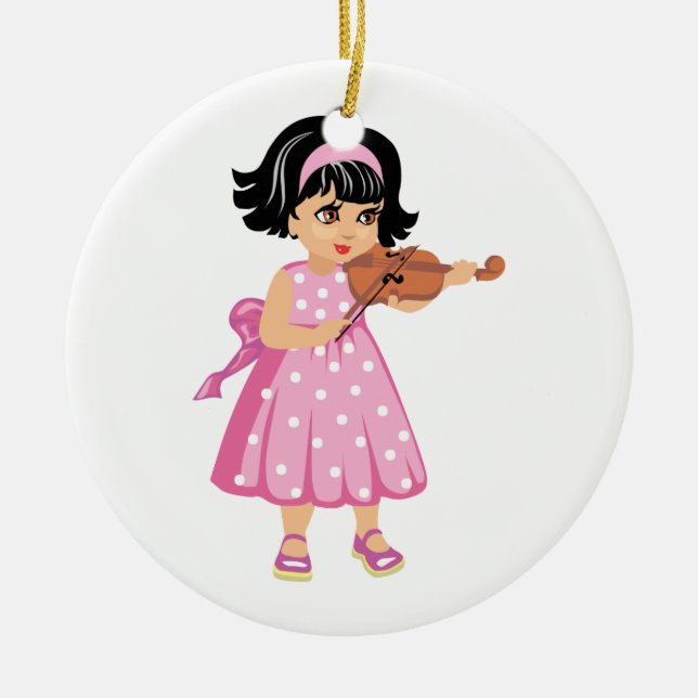 violin player young girl pink dress.png ceramic tree decoration (Front)