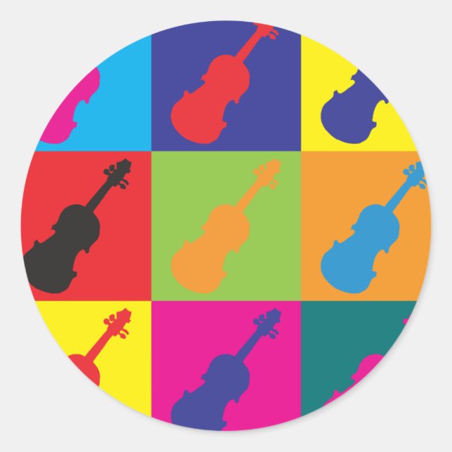 Violin Pop Art Classic Round Sticker (Front)