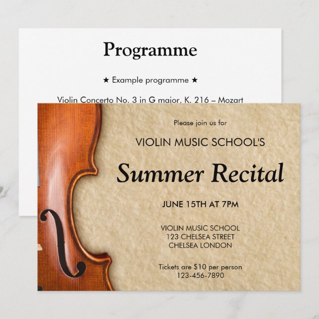 Violin Recital Concert Classical Music Invitation (Front/Back)