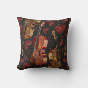 Violin Red Heart Music Pattern Cushion