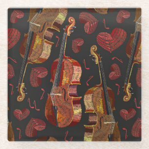 Violin Red Heart Music Pattern Glass Coaster