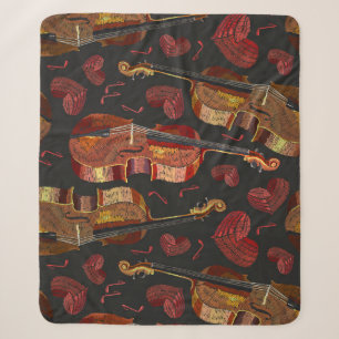 Violin Red Heart Music Pattern Sherpa Blanket
