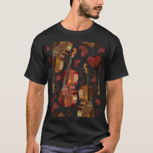 Violin Red Heart Music Pattern T-Shirt