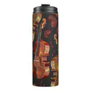 Violin Red Heart Music Pattern Thermal Tumbler
