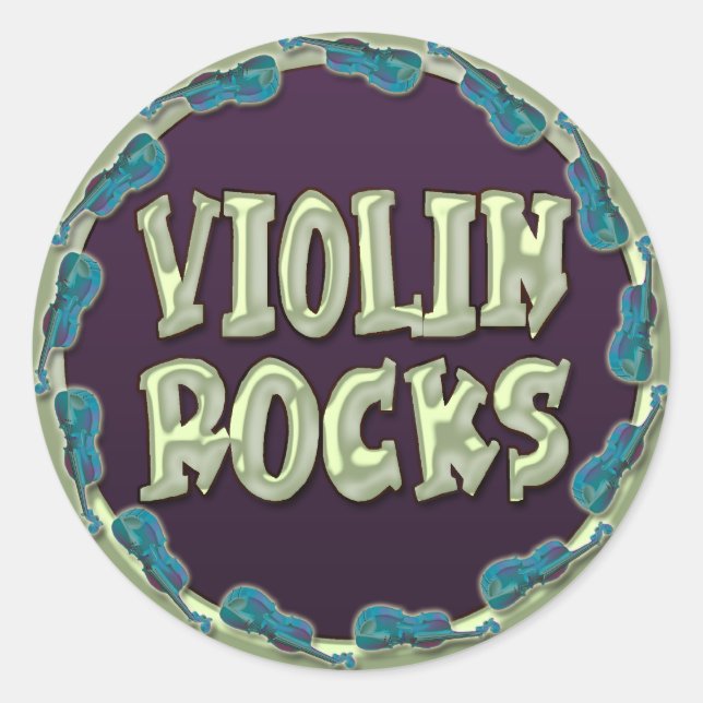 VIOLIN ROCKS CLASSIC ROUND STICKER (Front)