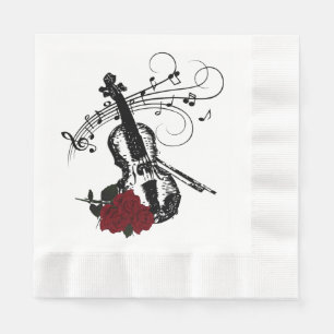 Violin , Roses and Music Napkin