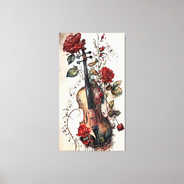 Violin, Roses, Notes Canvas Print (Front)