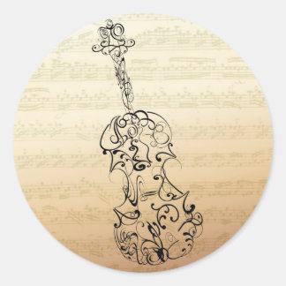 Violin Scrawl on Bach Manuscript Classic Round Sticker