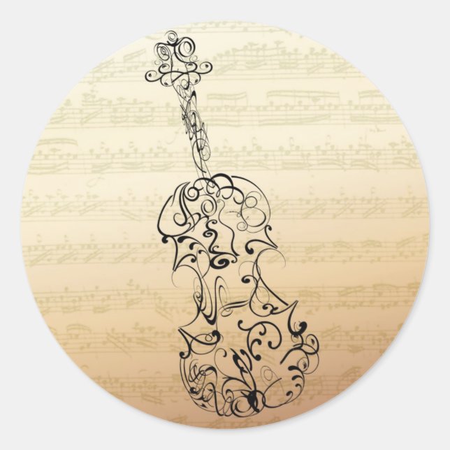 Violin Scrawl on Bach Manuscript Classic Round Sticker (Front)
