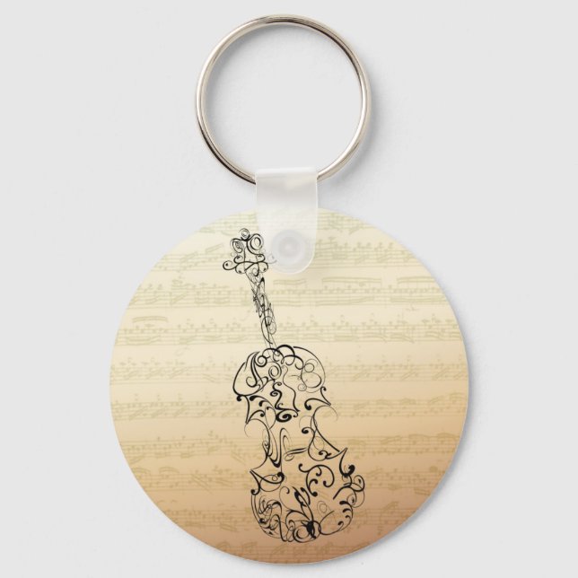 Violin Scrawl on Bach Manuscript Key Ring (Front)