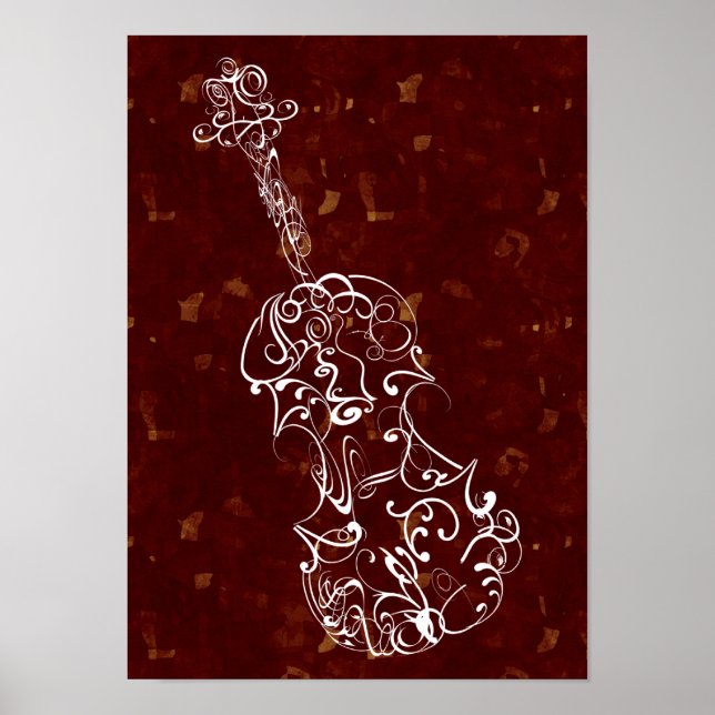 Violin Scrawl White on Deep Red Large Speckles Poster (Front)