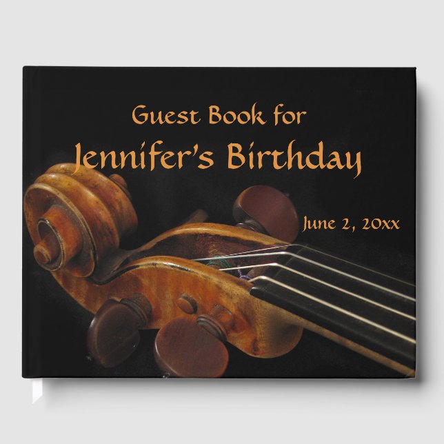 Violin Scroll Birthday Party Guest Book (Front)