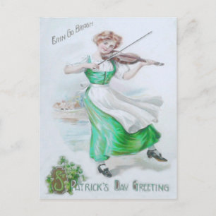 Violin Shamrock Violinist Victorian Woman Postcard