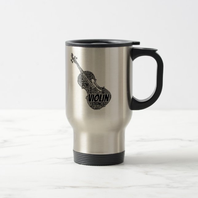 Violin Shaped Word Art Black Text Travel Mug (Right)