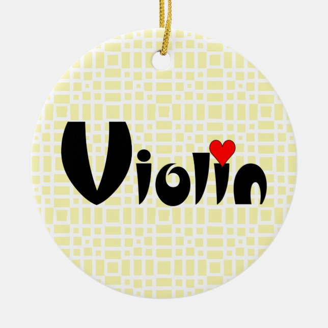 Violin Small Heart  Ceramic Tree Decoration (Front)