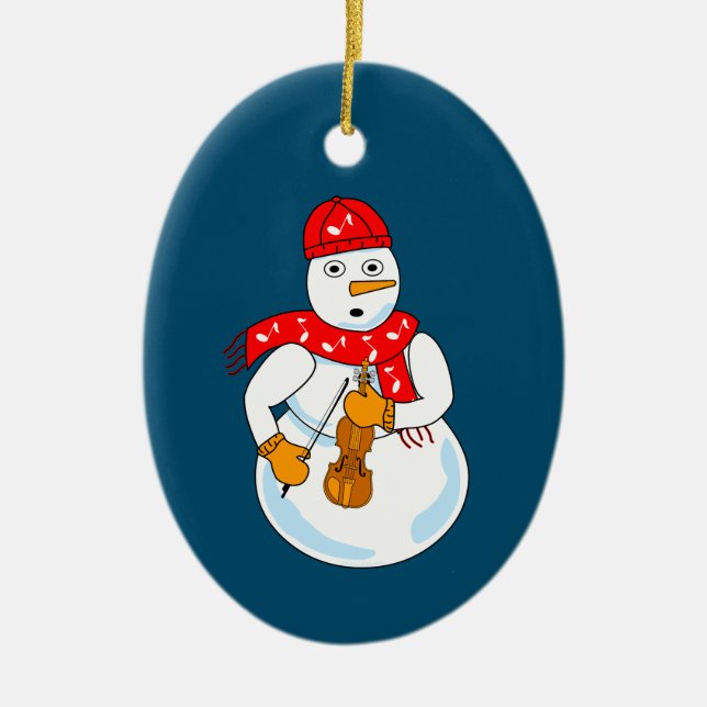 Violin Snowman Ceramic Tree Decoration (Front)