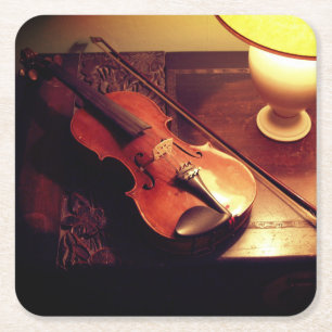 Violin Square Paper Coaster
