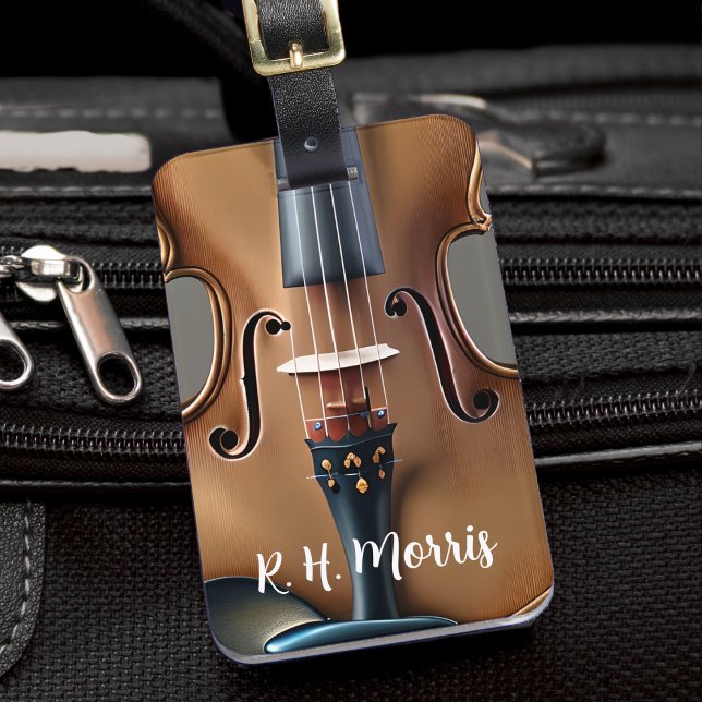 Violin String Musical Instrument Violinist Grey Luggage Tag (violin luggage tag)