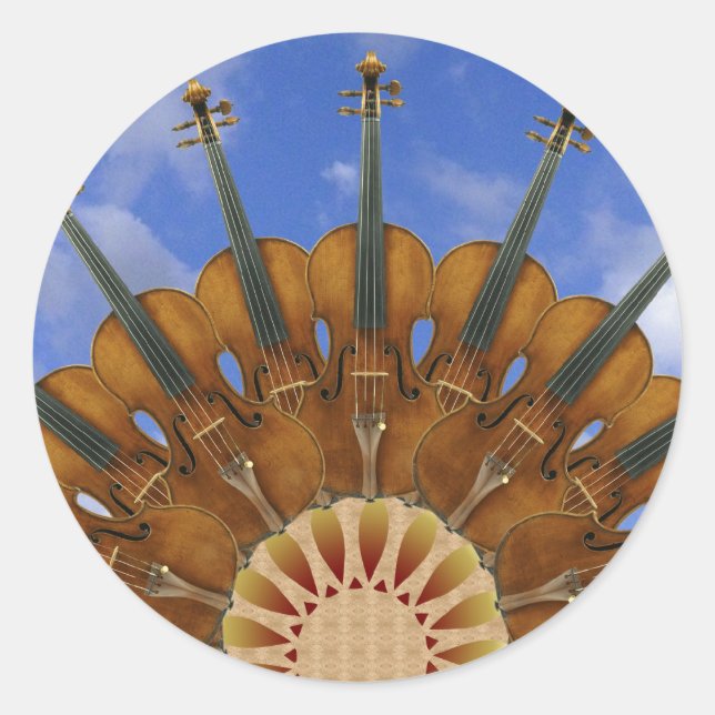 Violin Sunflower Classic Round Sticker (Front)