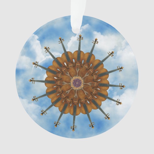Violin Sunflower in Blue Sky with Clouds Ornament (Front)