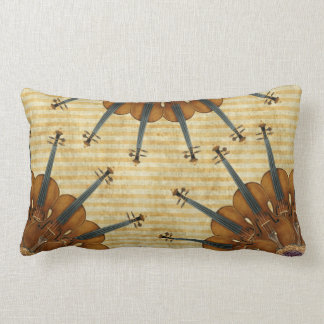 Violin Sunflowers on Golden Stripes Lumbar Cushion
