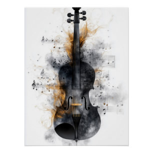 Violin Surrounded by Musical Notes Poster