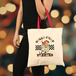 Violin Teacher Holly Jolly Christmas Retro Santa Tote Bag