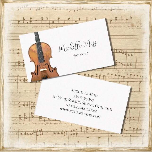 Violin Teacher Music Lessons Violinist Elegant Business Card (Creator Uploaded)