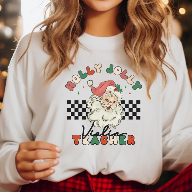 Violin Teacher Musician Holly Jolly Christmas Sweatshirt (Creator Uploaded)