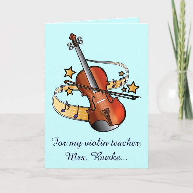 Violin Teacher Thank You Name Customisable Card (Front)