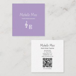 Violin Viola Music Lessons QR code Purple Square Business Card