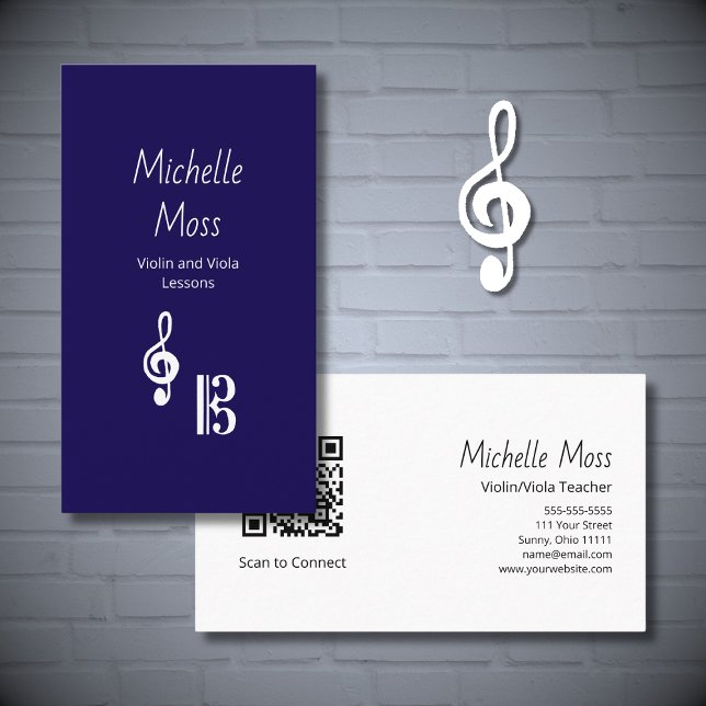 Violin Viola Music Lessons Simple Blue Business Card (Creator Uploaded)