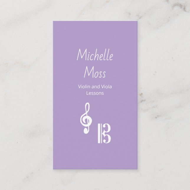 Violin Viola Simple Music Lessons Pale Purple  Business Card (Front)