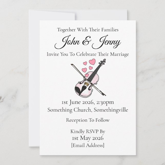 Violin Wedding Invitation Violinist Musicians (Front)